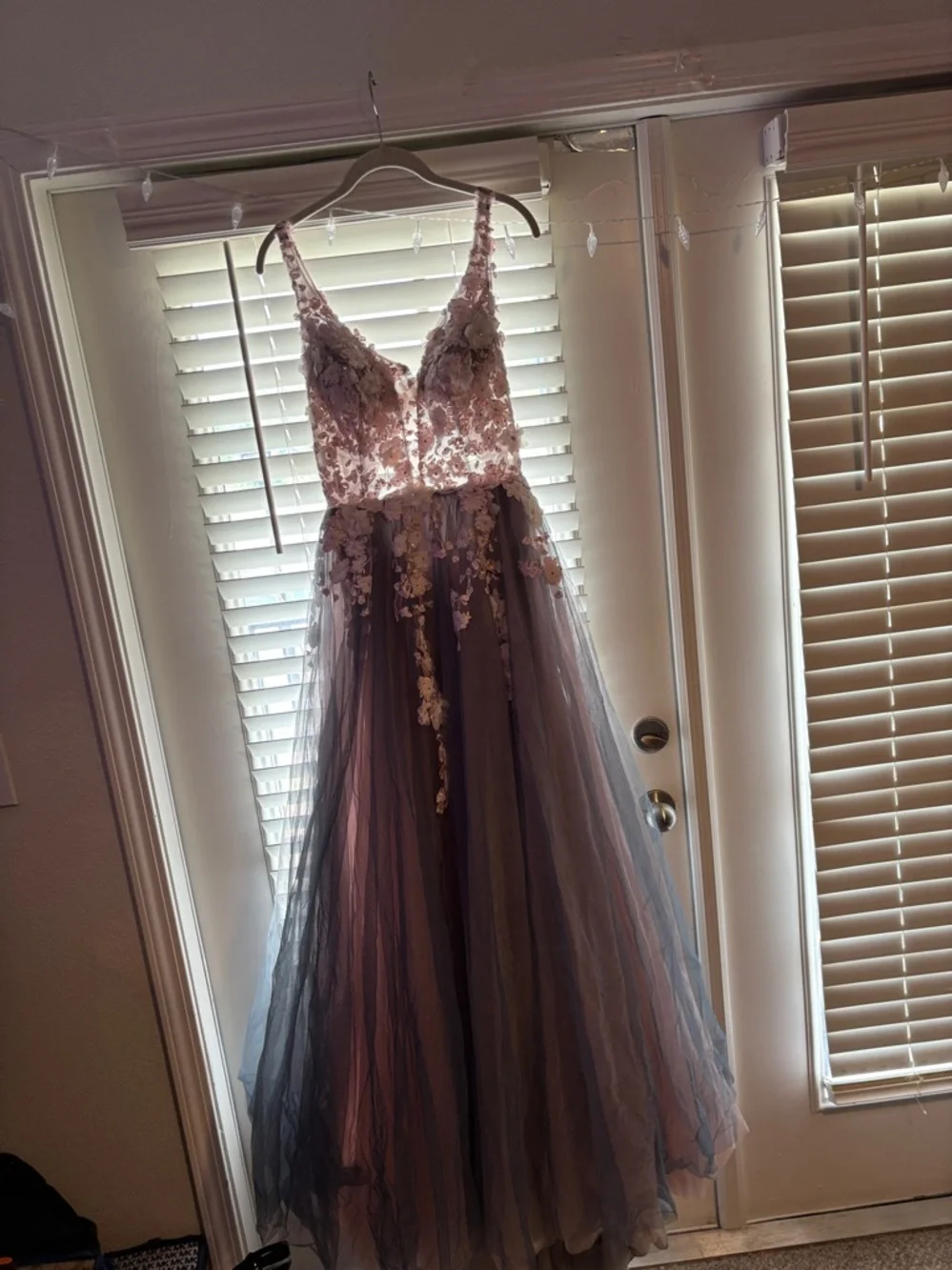 Elegant Floral Gown with Ombre Skirt with slit perfect for prom - Picture 4 of 8